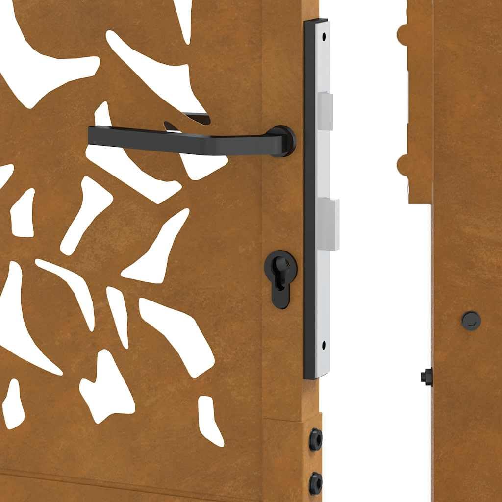 vidaXL Porte de Jardin Acier résistant aux intempéries Design Feuilles, Porte de clôture, Porte extérieure, Porte en métal, Porte de sécurité