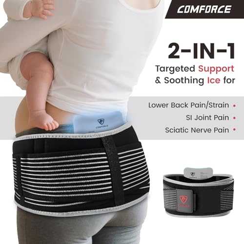 Image of Wide SI Belt with Ice Pack,Comfort SI Joint Belt Relieves Sciatica Hip Pain | Extra-wide Belt Prevents Rolling,Even Compression,Relieves Pelvic & Postpartum Pain,Hot /Cold Therapy,Adjustable,Fits 49 inch-59 inch