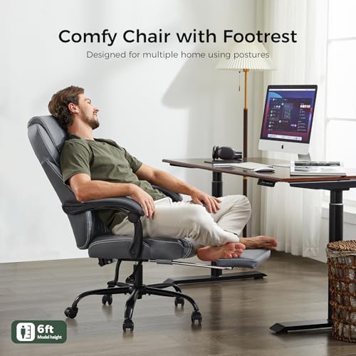Image of amseatec Big and Tall Office Chair with Footrest, Lumbar Support, Grey