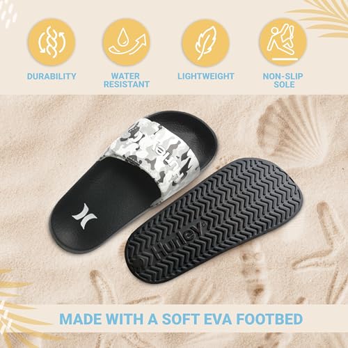 Image of Hurley Kids NAIA Slides Adjustable Strap Slip-On Sandals Indoor and Outdoor EVA Footbed Shower Slides for Girls and Boys
