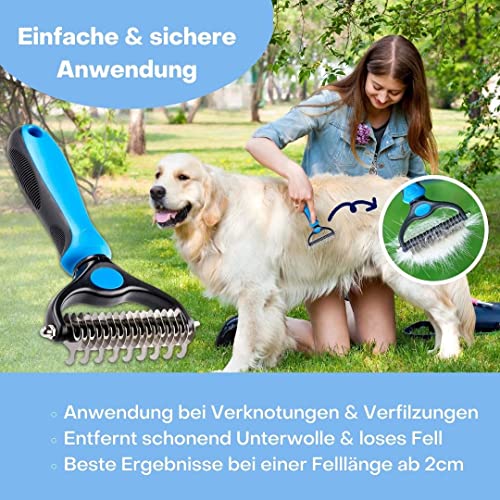 Tiertastisch Hundebürste & Katzenbürste für Mittel-& Langhaar, Unterwollkamm zur Entfernung von Unterwolle und Verfilzungen, Deckhaarschutz und Massageeffekt, Fellhaarbürste zur Enthaarung