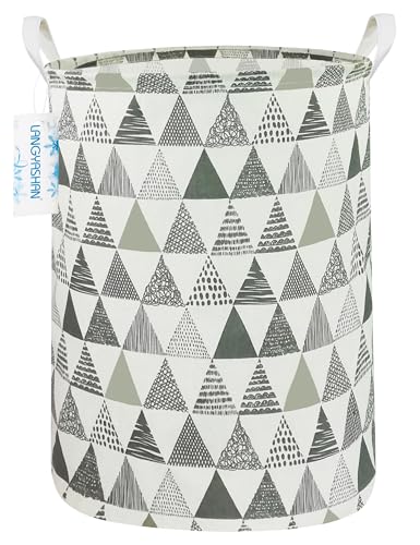 Image of LANGYASHAN Laundry Basket Canvas Fabric Collapsible Organizer Basket for Storage Bin Toy Bins Gift Baskets Bedroom Clothes Children Nursery Hamper (Grey triangle)