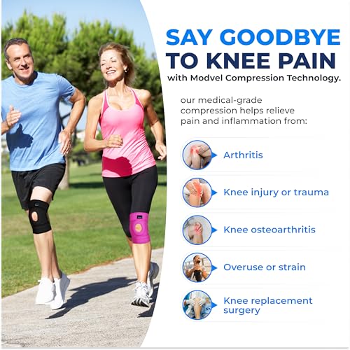 Image of MODVEL Knee Brace with Side Stabilizers | FSA or HSA eligible | Patella Gel Pads Knee Support Braces for Knee Pain, Meniscus Tear,ACL,MCL,Arthritis, Joint Pain Relief,Injury Recovery. (S /M Pink)