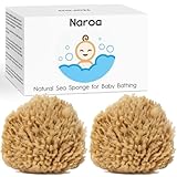 Naroa Natural Baby Sponge | Soft Sea Wool Unbleached Bath Sponge for Newborn | Baby Shower Essentials Pregnancy Gifts Boy Girl 2 Pack