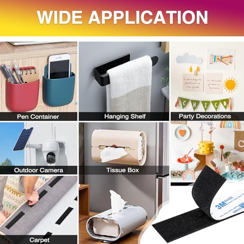 Image of Hook and Loop Strips with Adhesive 1x5IN 20Pairs /40Strips, Black Strong Sticky Back Fastener, Heavy Duty Double-Sided Adhesive Hanging Strips for Home Office School