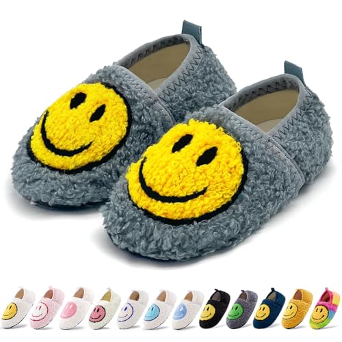 Smile Face Slippers Soft Plush Happy Face Home Slippers Closed Back with Memory Foam Non-slip Rubber Sole House Shoes Cute Indoor Slippers for Women Man