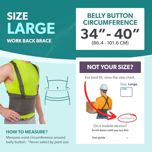Image of BraceAbility Work Back Brace - Industrial Lower Back Pain Protection Belt for Men and Women, Construction, Moving, Warehouse Jobs - Removable Suspender Shoulder Straps for Heavy Lifting Safety (L)