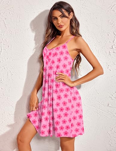 Image of Ekouaer Chemise Nightgowns for Women Sleeveless Sleep Shirts Spaghetti Strap Racerback Nighty Pleated Nightshirt S-2XL