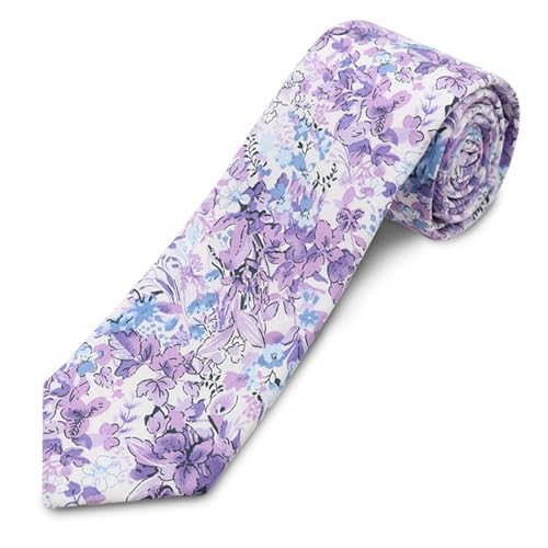 Image of Cotton Floral Ties for Men 2.76 inch Men's Skinny Tie Linen Flower Printed Neck Tie for Wedding Dating Party