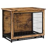Vongrasig Dog Crate Furniture, Side End Table, Modern Wooden Kennel for Dogs Indoor, Heavy-Duty Dog Cage with Multi-Purpose Removable Tray, Double-Door Dog House, Rustic Brown
