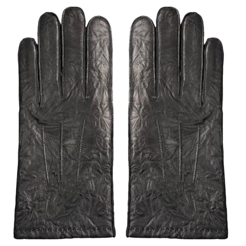 Harssidanzar Men's Winter Leather Cashmere Lined Wrinkle-Resistant Vintage Gloves KM052US,Black,L