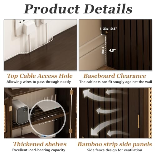 Organizador de cables de bambú para router wifi con estante regulable 7