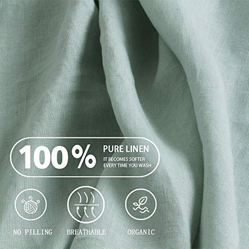 S VICTORY SYMBOL 100% French Natural Linen Bedding Ultra Soft Durable Luxurious Stone Washed 4 Pieces Sheets Set(Water Blue,Queen)