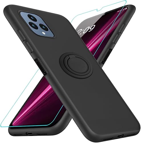 Nijiadi Funda para teléfono T-Mobile REVVL 6 5GREVVL 6X 5G con protector de pantalla de vidrio Soporte de anillo giratorio de 360 Soporte