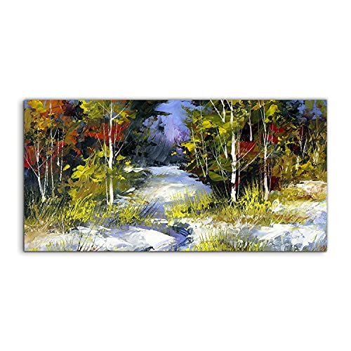 Tableau acrylique 100x50cm forest brook winter tree pour décoration murale du salon et de la chambre