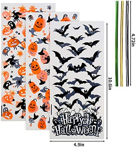 LOKIPA Halloween Cellophane Treat Sweet Bags,120 Pieces Candy Cookie Bags with Twist Ties for Halloween Party Supply3 Style