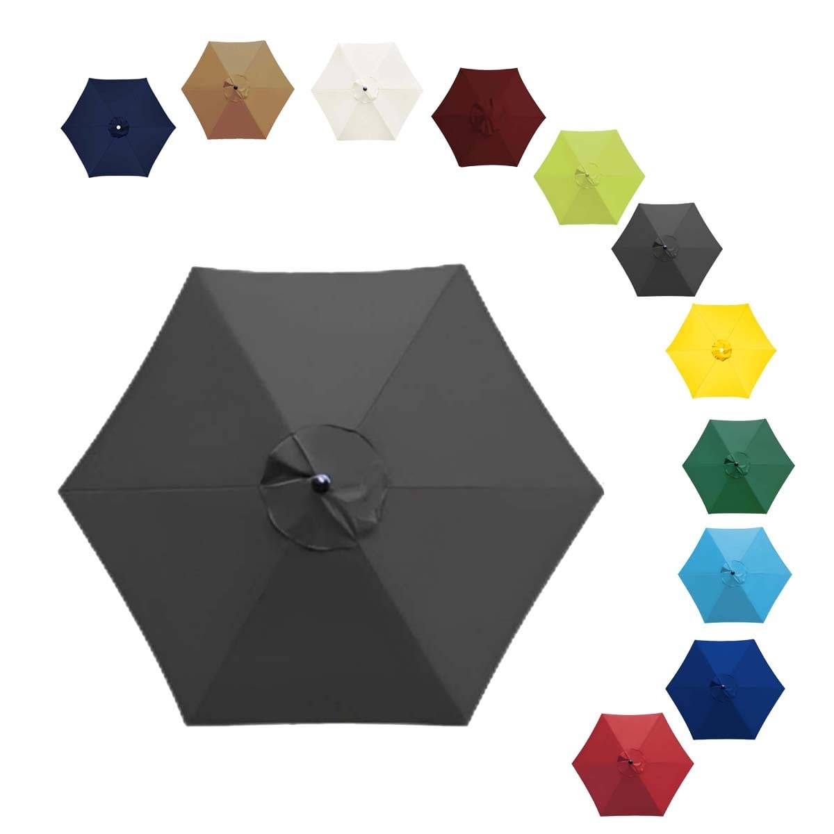 ALDNMBR 6.5ft 7.5ft 9ft 10ft Patio Umbrella Replacement Canopy, 6 Ribs 8 Ribs Double Layer Polyester Top, Waterproof Uv Block Outdoor Garden Parasol Cover Gray 6Ribs-270cm/9FT