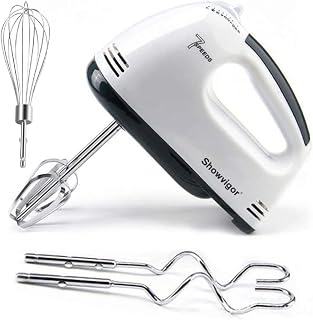 Showvigor 180W Electric Hand Mixer: 7 Speeds, 5 Stainless Steel Attachments, Eject Button for Cakes, Eggs & Dough