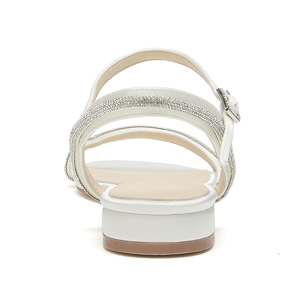 Flache Hochzeitssandalen Damen Satin Strass Knöchelriemen Offener Zehen Slingback Strand Brautschuhe