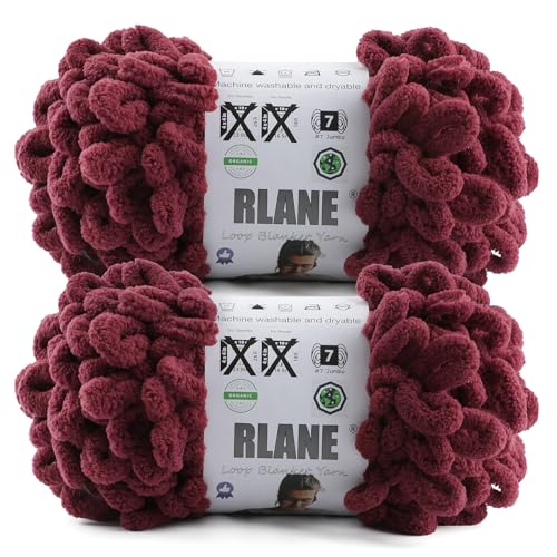 Image of Loop Yarn for Finger Knitting Soft - Chunky Yarn for Hand Knitting - 2 Pack of 180 G /6.4 Oz - #7 Jumbo - 18 Yards - Chenille Blanket Yarn for Crocheting Blankets Amigurumi (2, Dark Red)