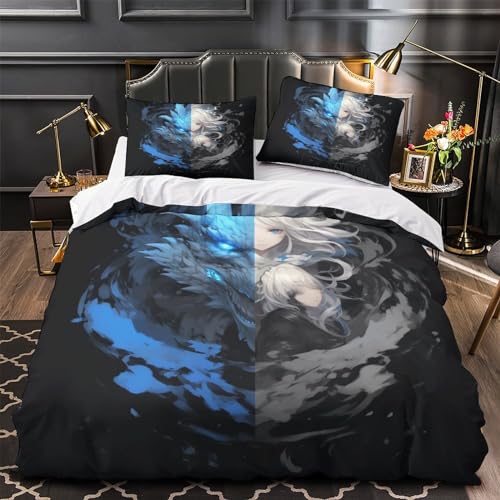 GUYDZOOM 3D, Imprimé Blue Le Loup Girl Ensemble De Literie avec Microfibre Super Douce Et Respirante Sets De Housses De Couettes 3 Pièces Et Taie d'oreiller Double（200x200cm） – vue 3