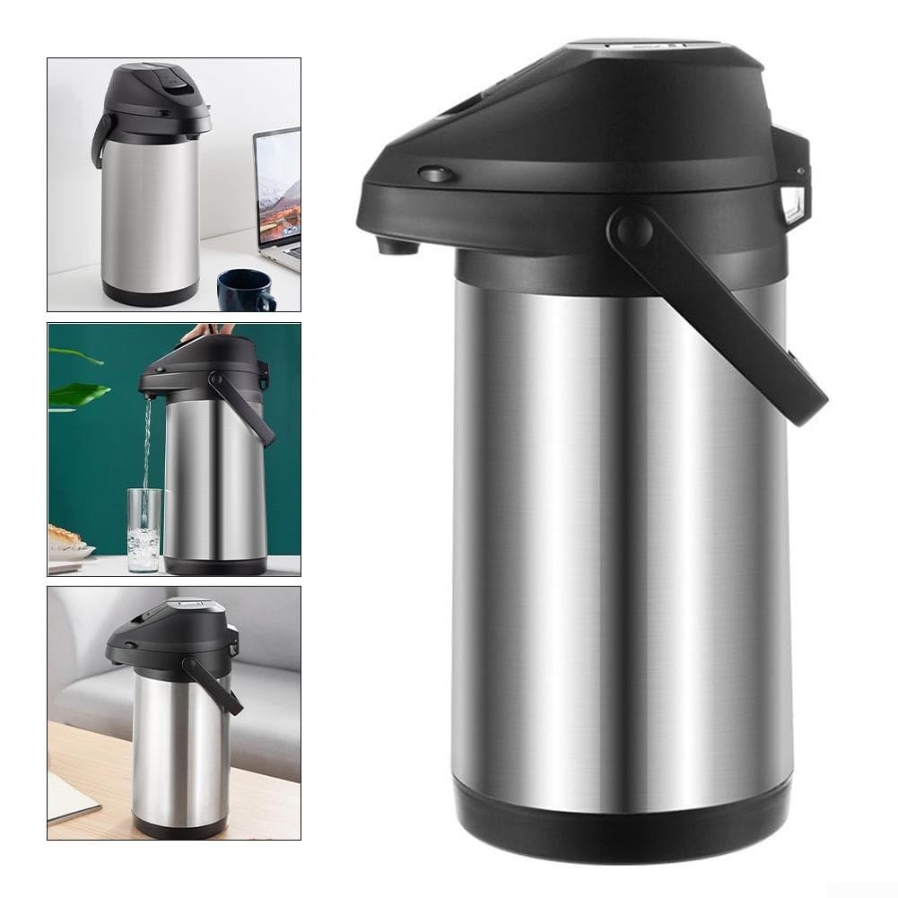 Distributeur de café Airpot en acier inoxydable avec pompe, carafe isotherme de 1,9 L pour boissons chaudes et froides, bouteille sous vide à double paroi avec brosse de nettoyage (1,6 litres)