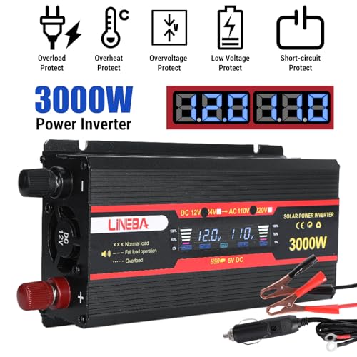 3000 Watt Power Inverter with LED Display,Dual AC Outlets,USB Port, 12V DC to 110V AC Converter Car Power Inverter for Vehicles, Car, RV, Truck, Off Grid Solar System, Outdoor Camping - Image 3