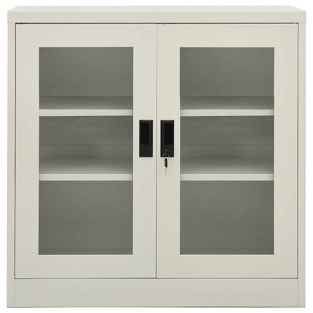 Aktenschrank Metall mit Glastüren 90x40x90 cm Hellgrau, Büroschrank abschließbar mit Schloss und 2 verstellbaren Einlegeböden, Stahlschrank für Dokumente und Ordner