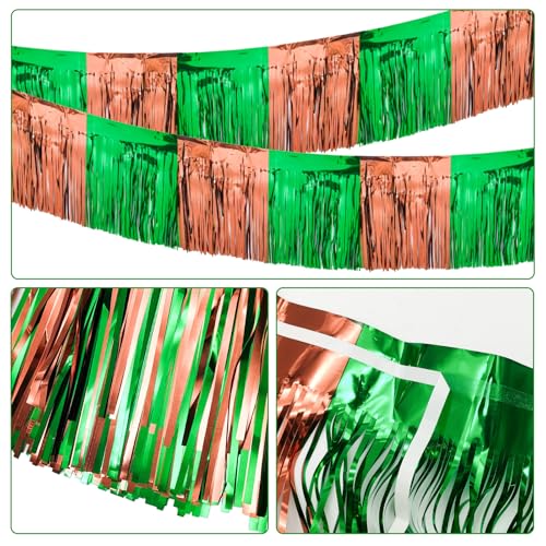 Image of 4 Packs 10 Feet Long Foil Fringe Football Parade Float Decorations for Trailer Superbowl Tinsel Garland Tinsel Green Brown Homecoming Metallic Car Streamers Super Ball Party Hanging Banner Backdrop