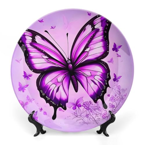 Plato decorativo Purple Butterfly de cerámica 8 pulgadas