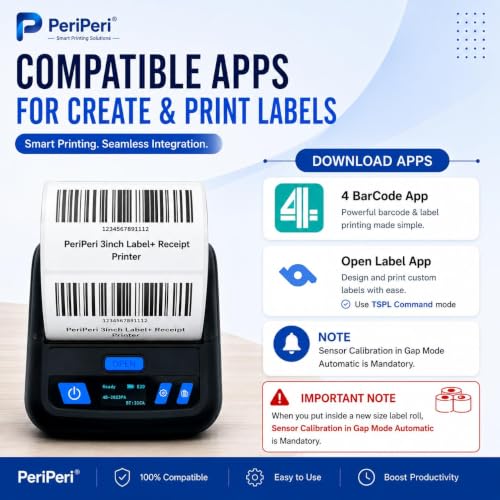 Image of PeriPeri 3Inch Heavy Duty USB+Bluetooth Label + Receipt 2in1 Thermal Printer, Inkless Portable Printer for Print Labels Receipt Bill Compatible with iOS, Android, Windows & Mac (1 Year Warranty)