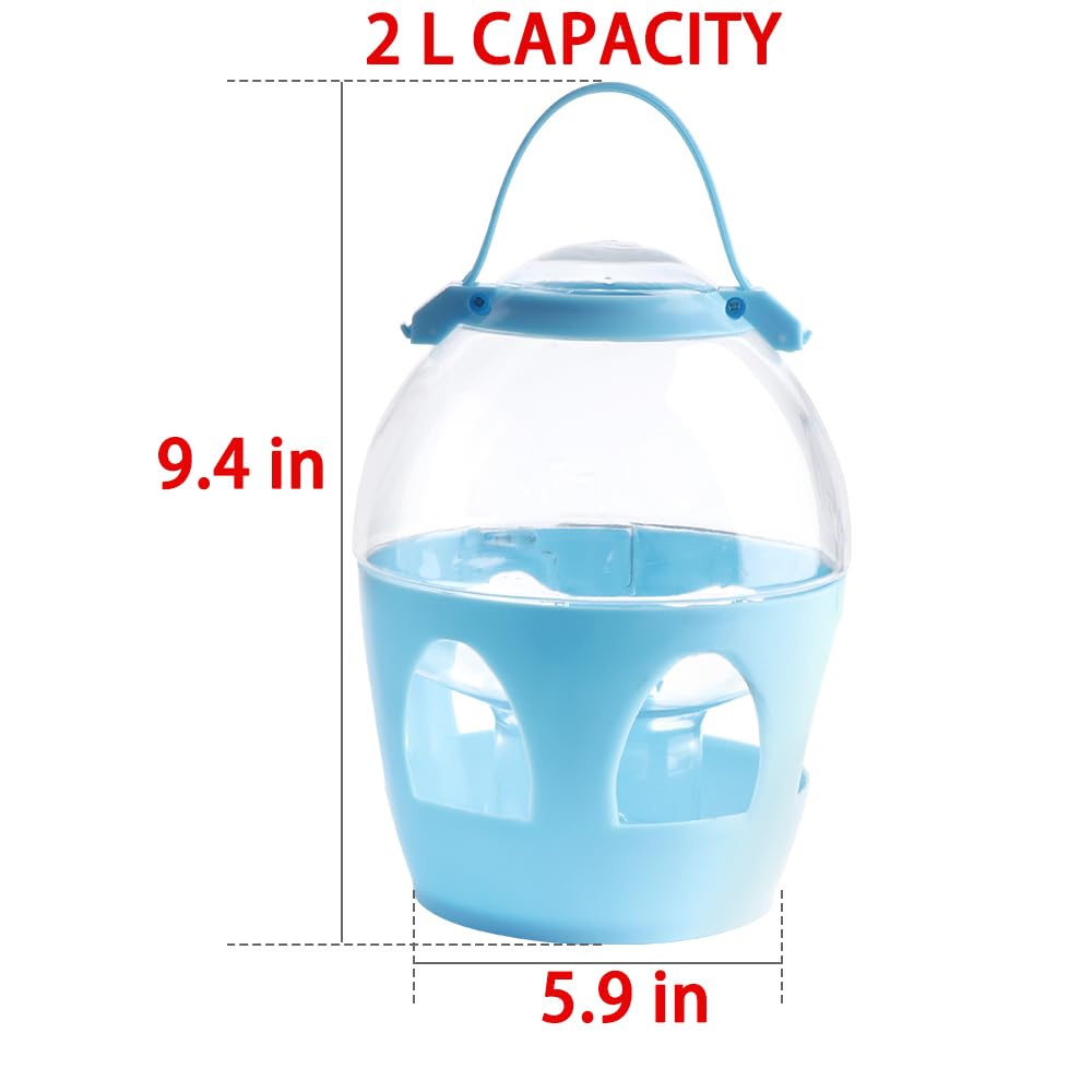 Dispensador de agua para palomas, recipiente de agua de 2 litros con asa para palomas, pollo, loro, pato, aves de corral (azul)