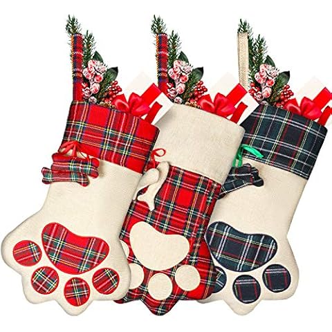 Christmas Plaid Pet Paw Stockings Cover