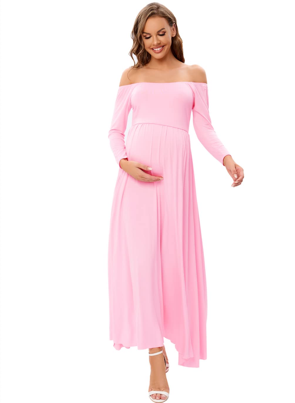 CFWSHJ Abito Lungo Premaman con Spalle Scoperte per Servizio Fotografico Baby Shower Abito Casual a Maniche Lunghe per Gravidanza