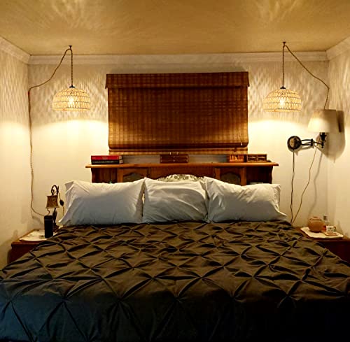 Plug In Pendant Light Hanging Lights With Plug In Cord Dimmable Rattan Hanging Lamp Wicker Woven Basket Lampshade,Farmhouse Industrial Boho Plug In Ceiling Light Fixture For Living Room Kitchen Island #TOP5