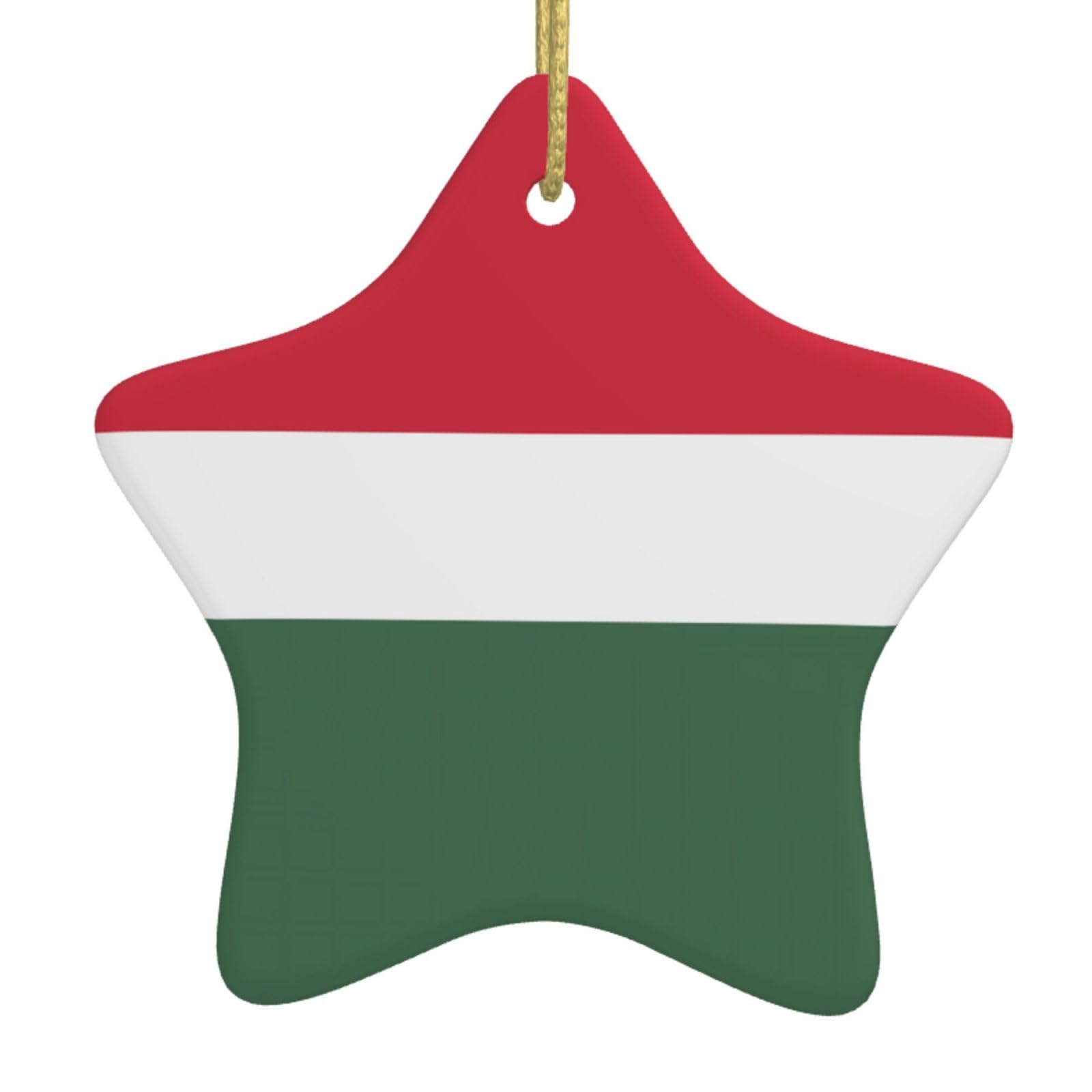 Flag of Hungary Christmas Ceramic Star Pendant with Punched Holes and Gold Wire Rope, Christmas Tree Home Decoration