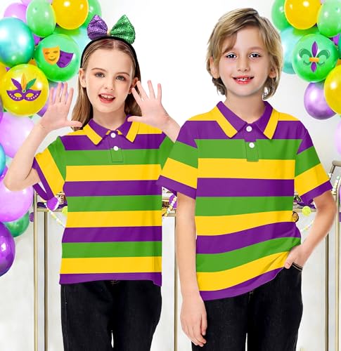 Image of AOBUTE Kids 4th of July Polo American Flag Short Sleeve Button Down Shirts Tops 3-14 Years