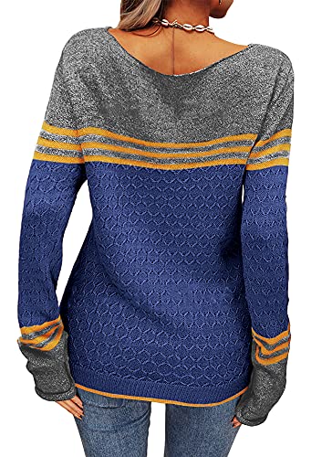 Image of Grlasen Women Fashion Autumn Winter Colorblock Pullover Knitting Sweater Round Neck Knitwear Tops
