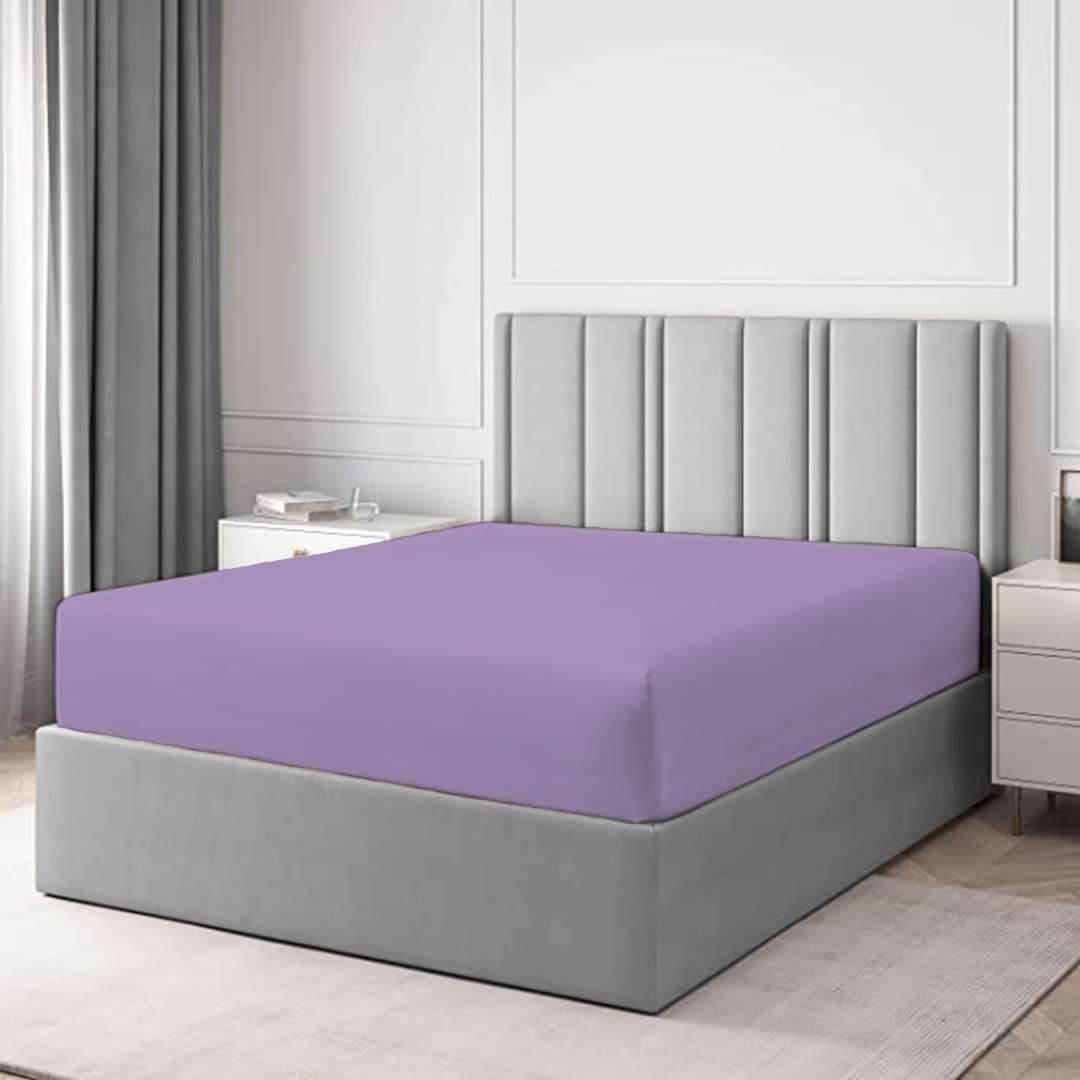 Fitted Sheet Extra Deep 16"/40CM Deep 100% Poly Cotton Percale Deep Fitted Sheet Machine Washable (King, Lilac)