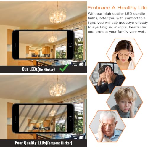 Image of Yochoice 24-Pack Dimmable E12 Candelabra Bulbs 40Watt Equivalent, 2200K Amber Warm White, 380Lumens, 4W B11 Chandelier Light Bulbs, Filament Clear Glass Candle Lamp for Ceiling Fan Home Decor