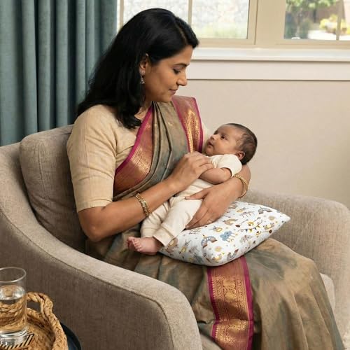 Image of a baby cherry Feeding Pillow for New Born Baby, Breastfeeding Pillow, Nursing Pillow, Baby Feeding & Support Pillow, Soft Cotton with Washable Cover, 32x21 cm