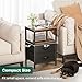 Huuger Nightstand with Charging Station, Side Table with Fabric Drawers, End Table with Open Shelf, Bedside Table with USB Ports and Outlets, Night Stand for Bedroom, Rustic Brown and Black
