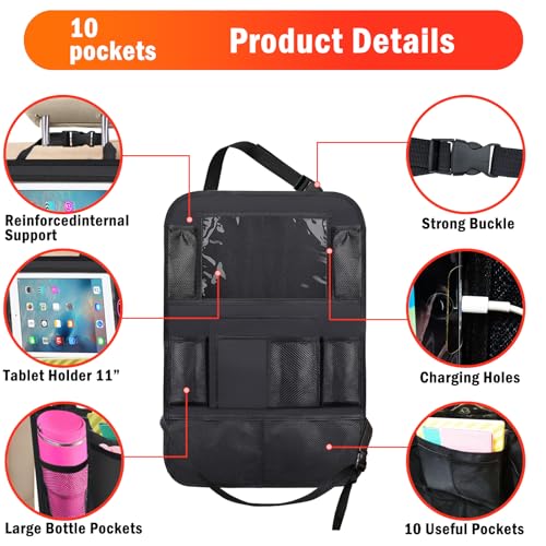 Image of Car Backseat Organizer ,2 Pack Car Organizer Back Seat with 11 inch Tablet Holder, 10 Storage Pockets Seat Back Protectors Kick Mats for Kids Toddlers, Travel Accessories (Black)