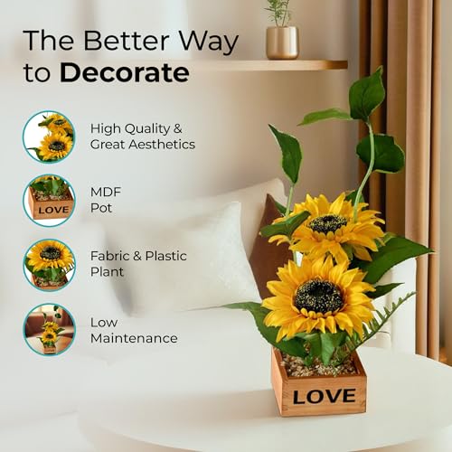 Image of The Better Home Sunflower Artificial Plant with Pot (35cm) | Yellow Decorative Plant | Living Room & Tabletop Decor | Artificial Plants for Decoration | Small Artificial Plant with Pot