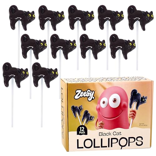 Black Cat Lollipops (12-Pack) – Individually Wrapped Halloween Ca...