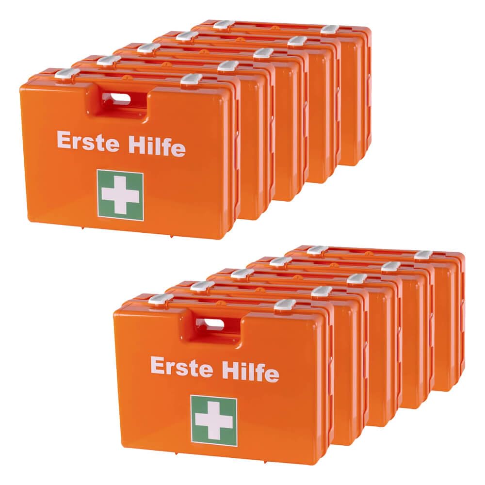 Sparset: 10 x Erste-Hilfe-Koffer DIN 13169, mit Wandhalterung, 3 Jahre haltbar, Art.-Nr. 611544 | Verbandskasten | Notfallkoffer | Erste Hilfe Kasten