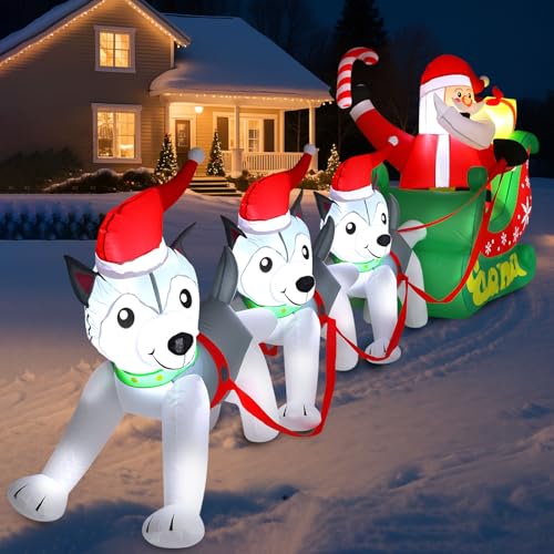 Capoda 12 FT Santa Sleigh Inflatable Decorations Outdoor, Giant Christmas