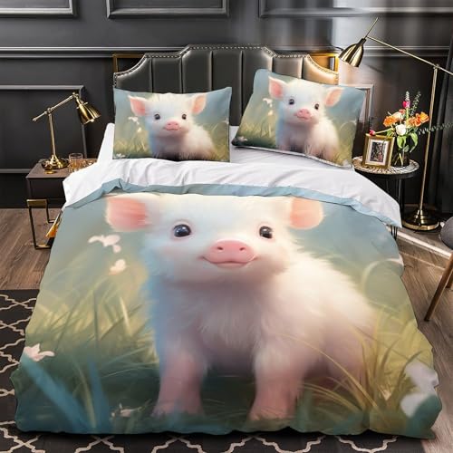 Parure de lit cochon en microfibre avec housse de couette imprimée 3D