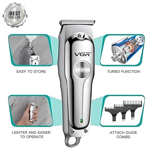 Image of VGR V-071 Cordless Professional Hair Clipper | Hair Trimmer | Runtime: 120 Min | Trimmer for Men with 3 Guide Combs (Silver) | Battery Powered