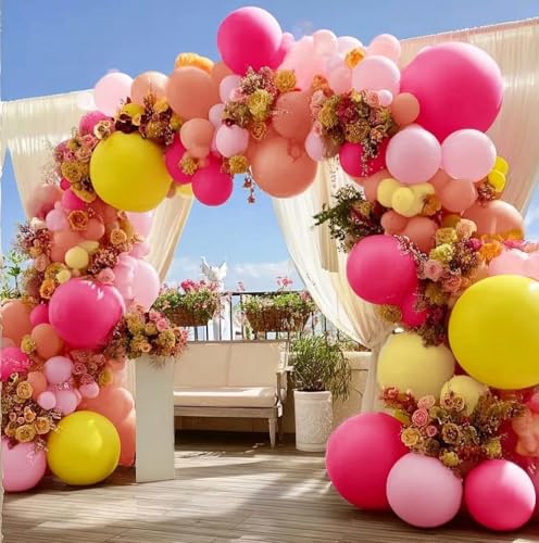 Image of Pink Yellow Balloon Arch Double Stuffed Baby Pink Peach Balloons Different Sizes Colorful Balloon Garland For Birthday Baby Shower Spring Wildflower Wedding Home Decorations
